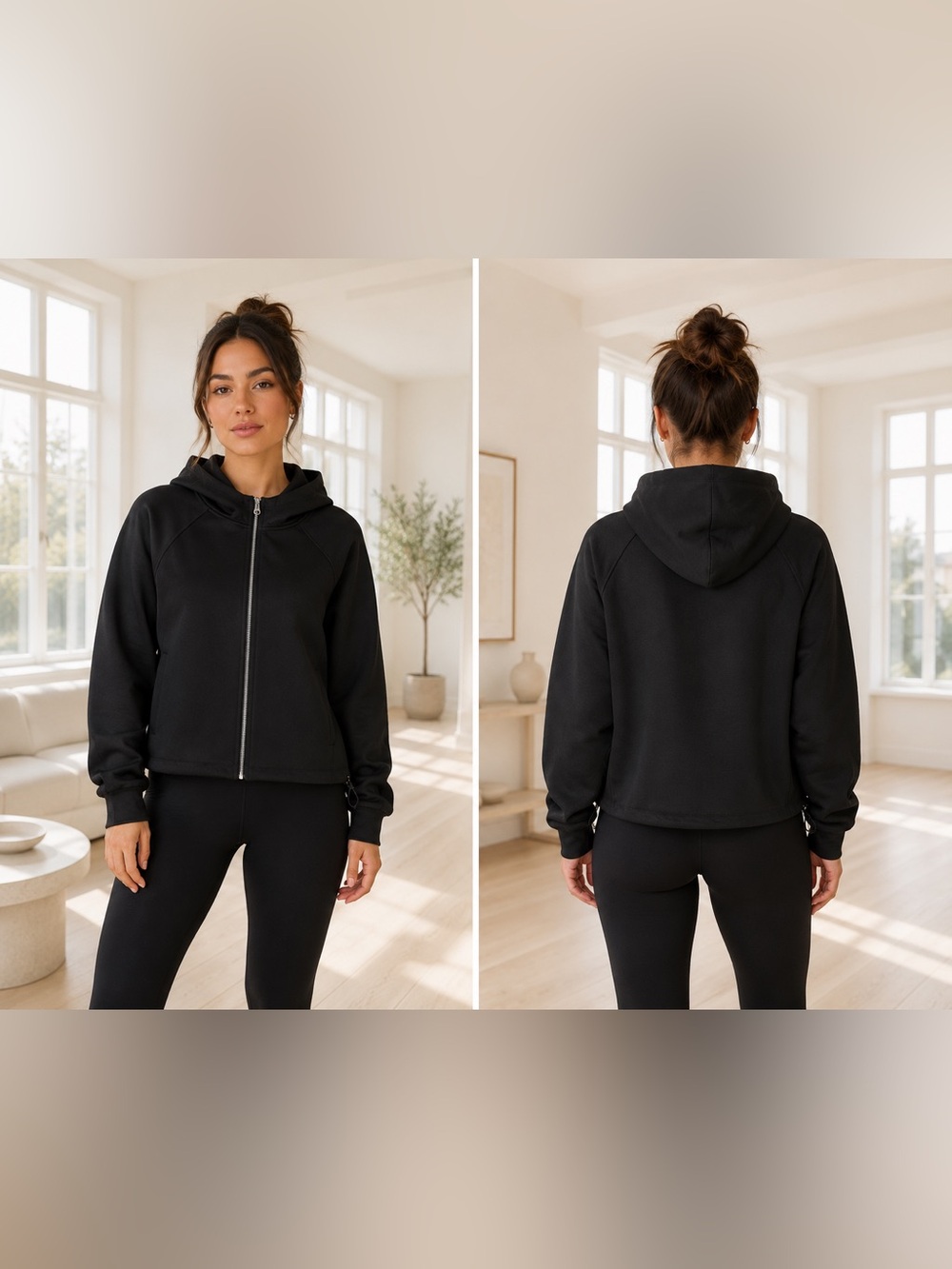Zenana Outfitters Black Full Zip Hoodie. Size Large EUC